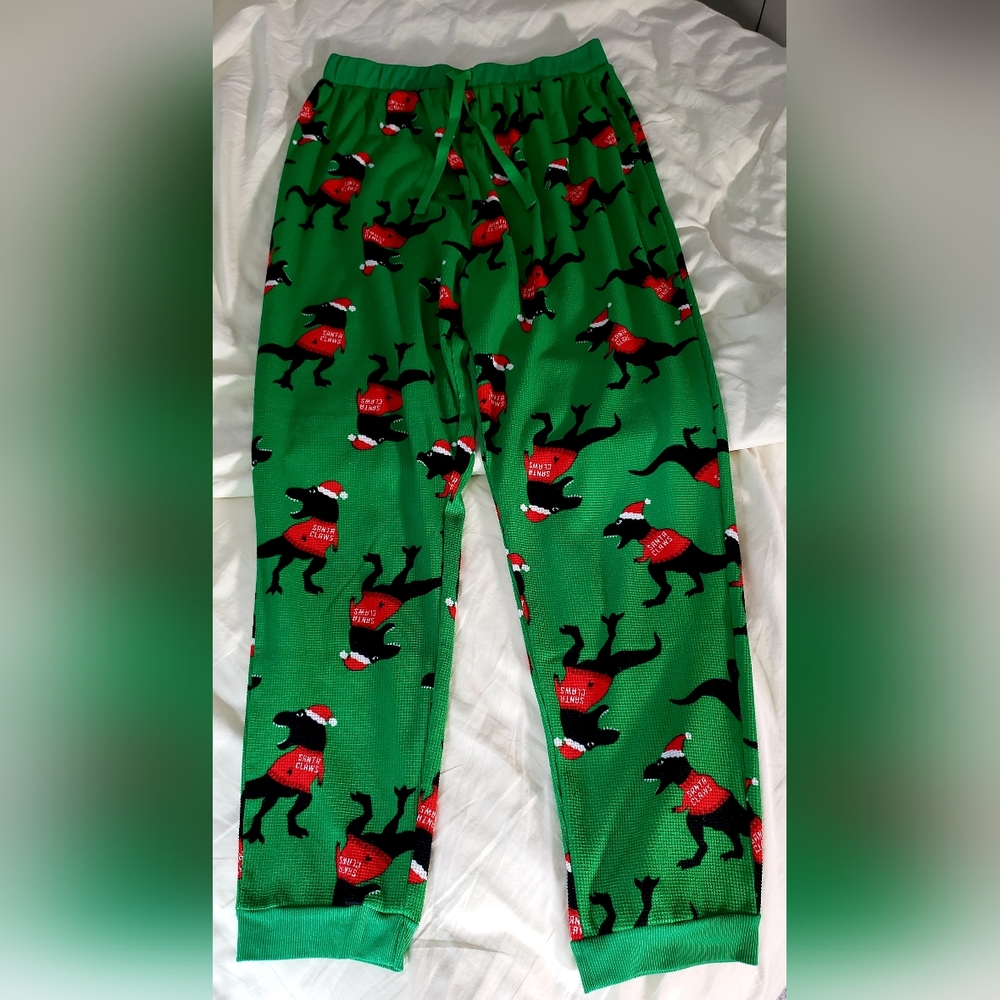 5 Style Christmas Themed T-Rex Pattern Waffle Pajama Pants